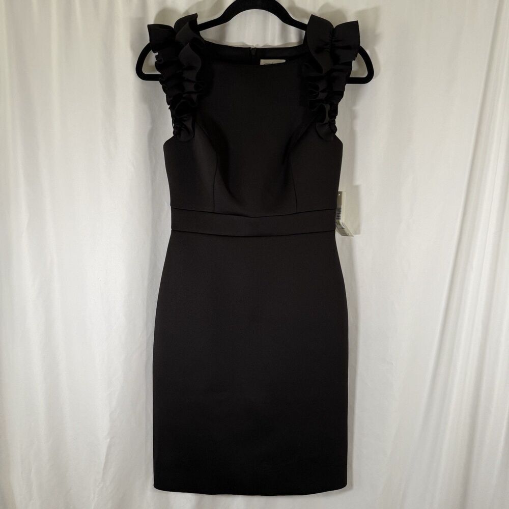 New Eliza J Dress Women's 4 Black Sleeveless Zip Back Round Neck Stretch Puff